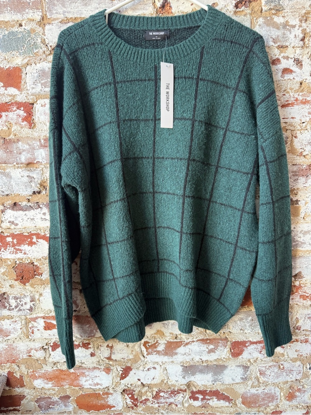 Workshop Republic Clothing Women's Dark Teal Windowpane Crewneck Sweater